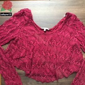 Maroon/Red Lace-Like Flowy Crop Top